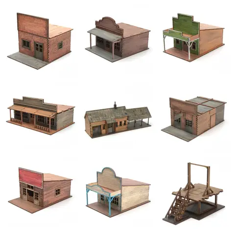 1/72 European And American Town Building Combination Scene Bar Prison Station Hospital Wood Assembly Model DIY Handmade Ornament