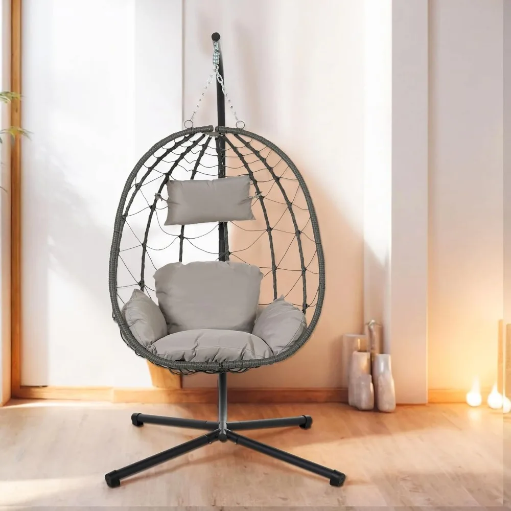 Hanging Egg Chair with Stand Egg Chair Indoor Outdoor, Patio Swing Hammock Egg Chairs, UV Resistant Removable & Washable Thicken