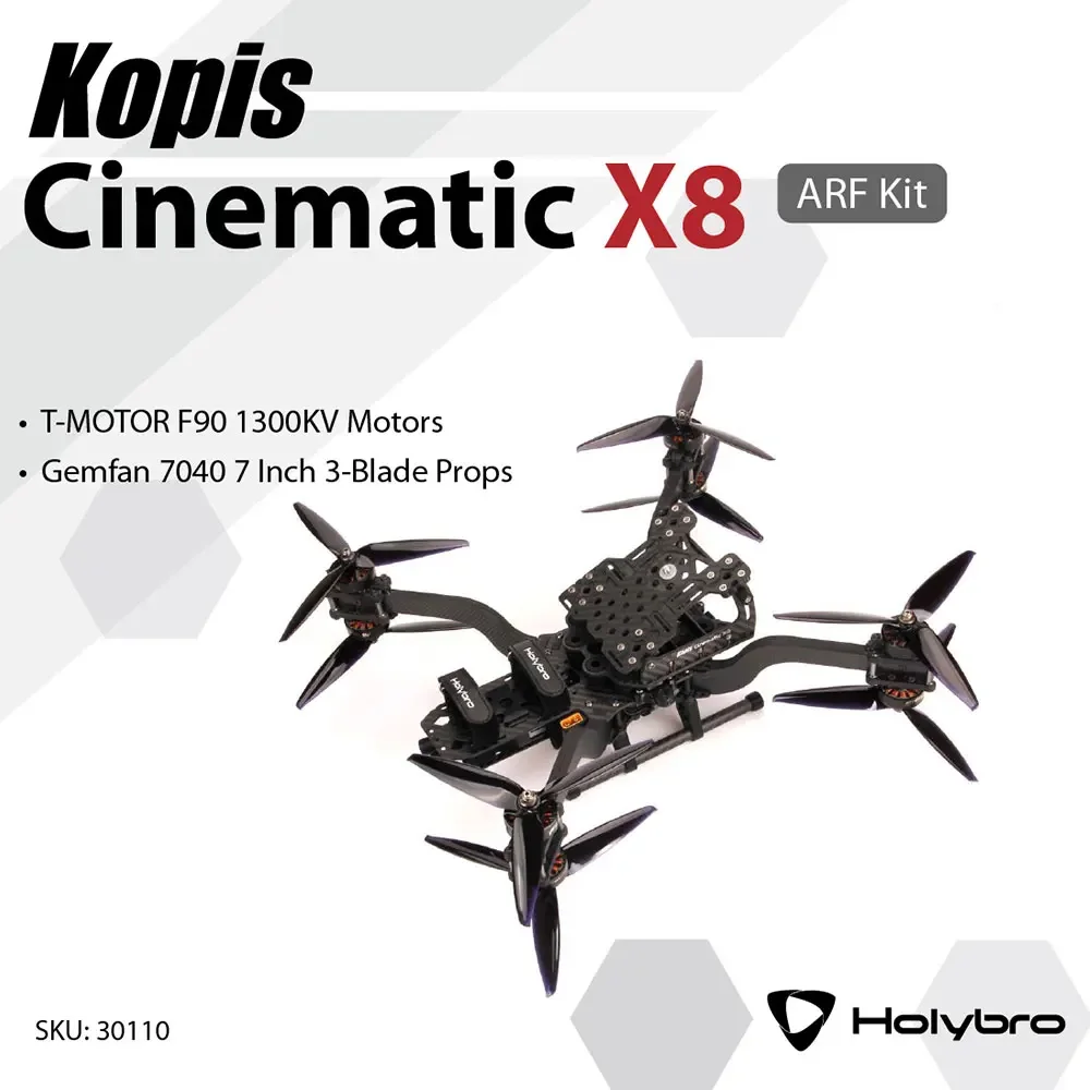 Holybro Kopis Cinematic X8 8inch 396mm FPV Frame ARF Kit W/ T-Motor F90 KV1300 Brushless Motor Gemfan 7040 3-Blade Propellers