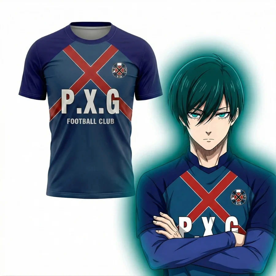 P.X.G Blue Lock Anime Fußballtrikot Nr. 9 Rin Shidou, für Kinder und Erwachsene, Cosplay, kurzärmeliges T-Shirt, lässige Streetwear, Sportoberteil. – Detail 4
