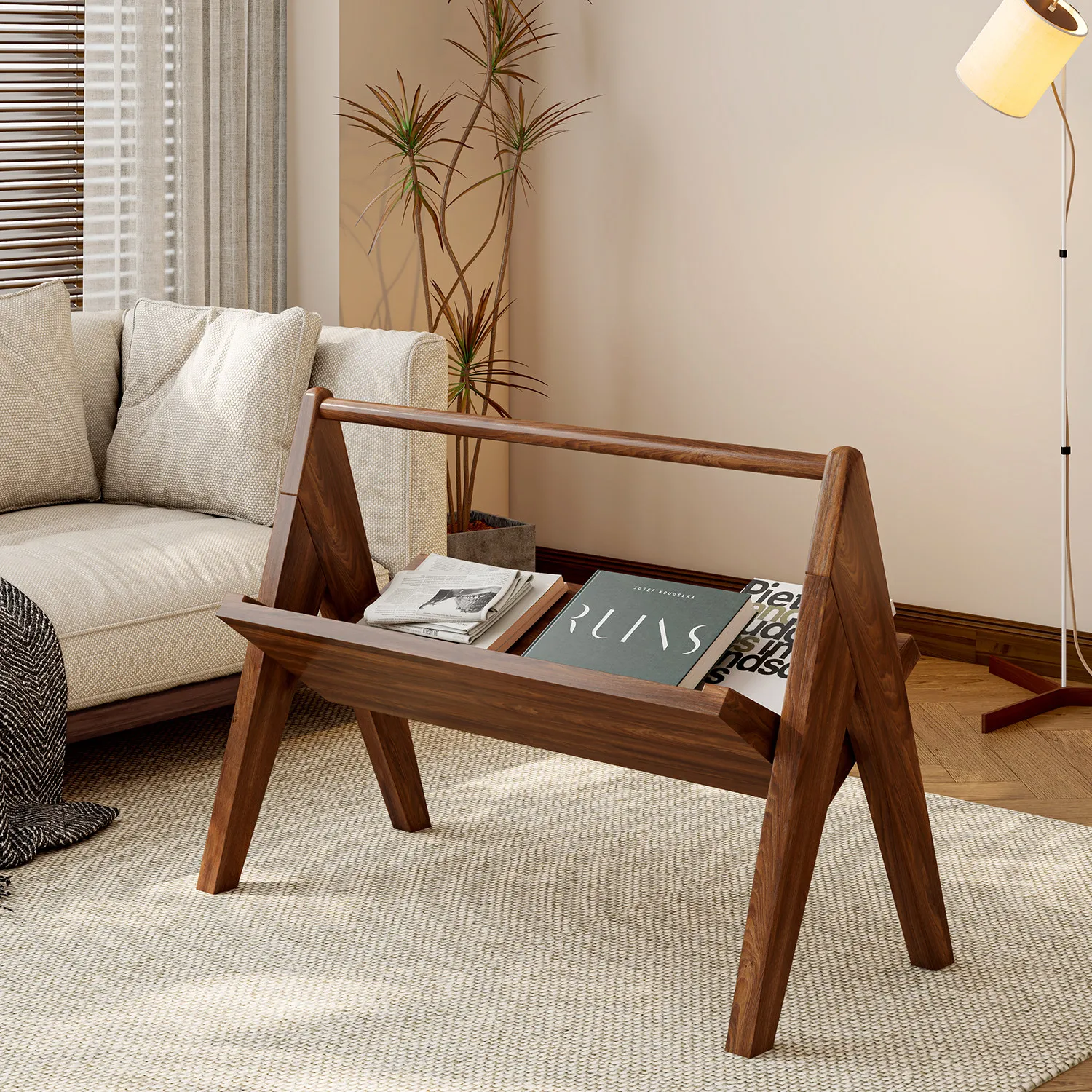Solid wood newspaper shelf Floor-to-ceiling reading painting storage Magazine newspaper reading shelf Reading portable shelf