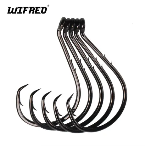 Wifreo 고탄소강 부리 베이트 홀더 후크, 인라인 문어 원형 후크, 참치 메기 바다 낚시 태클용 2 슬라이스 포함, 10 개