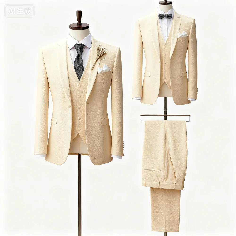 

Italian Men's 3-Piece Tuxedo Navy Blue Jacket Slim Fit Wedding Groomsmen Suit with White Vest And Lapel Cufflinks