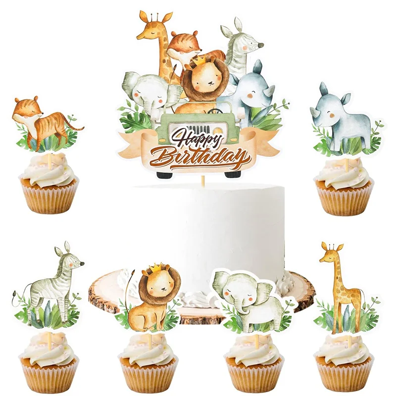 Jungle Animal Happy Birthday Cake Toppers Birthday Cake Decorations for Animal Theme Jungle Birthday Baby Shower Party Supplies