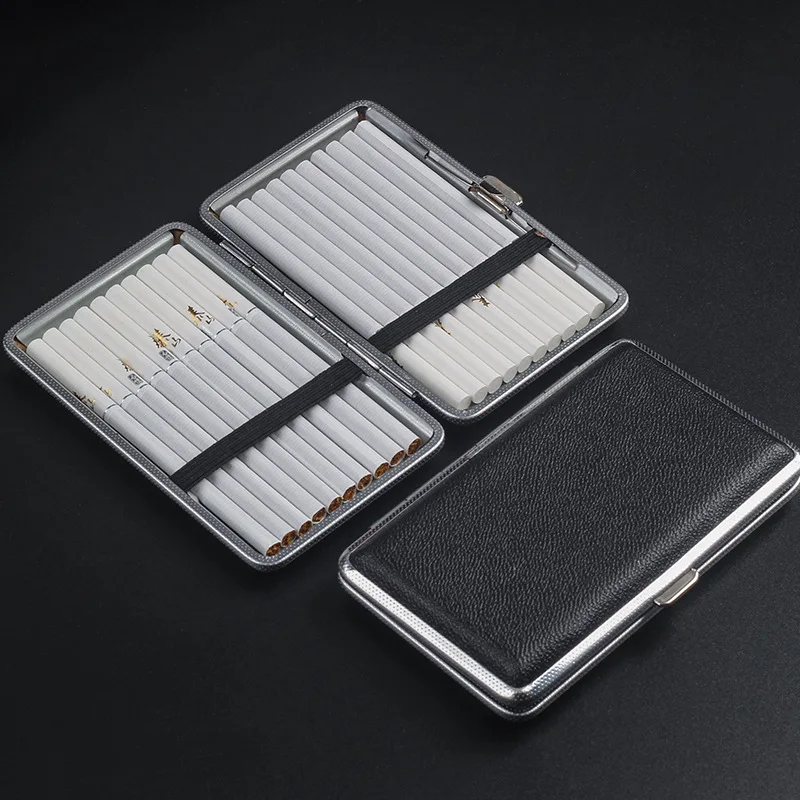 20-Piece Extended Leather Cigarette Case Ultra-thin Portable Men\'s Storage Box Personality Resistance To Pressure and Moisture