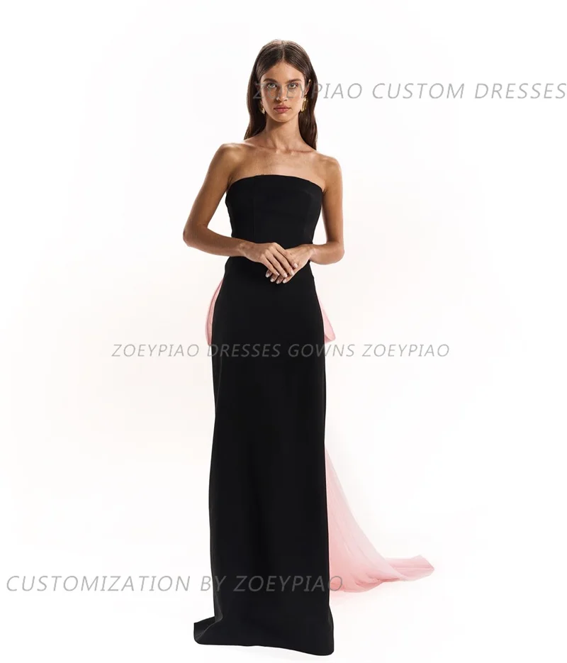 Vestidos de noite retos sem alças femininos, vestidos de baile casuais, personalizados, preto ou rosa, laço, sem mangas, roupas de festa, personalizados, 2024