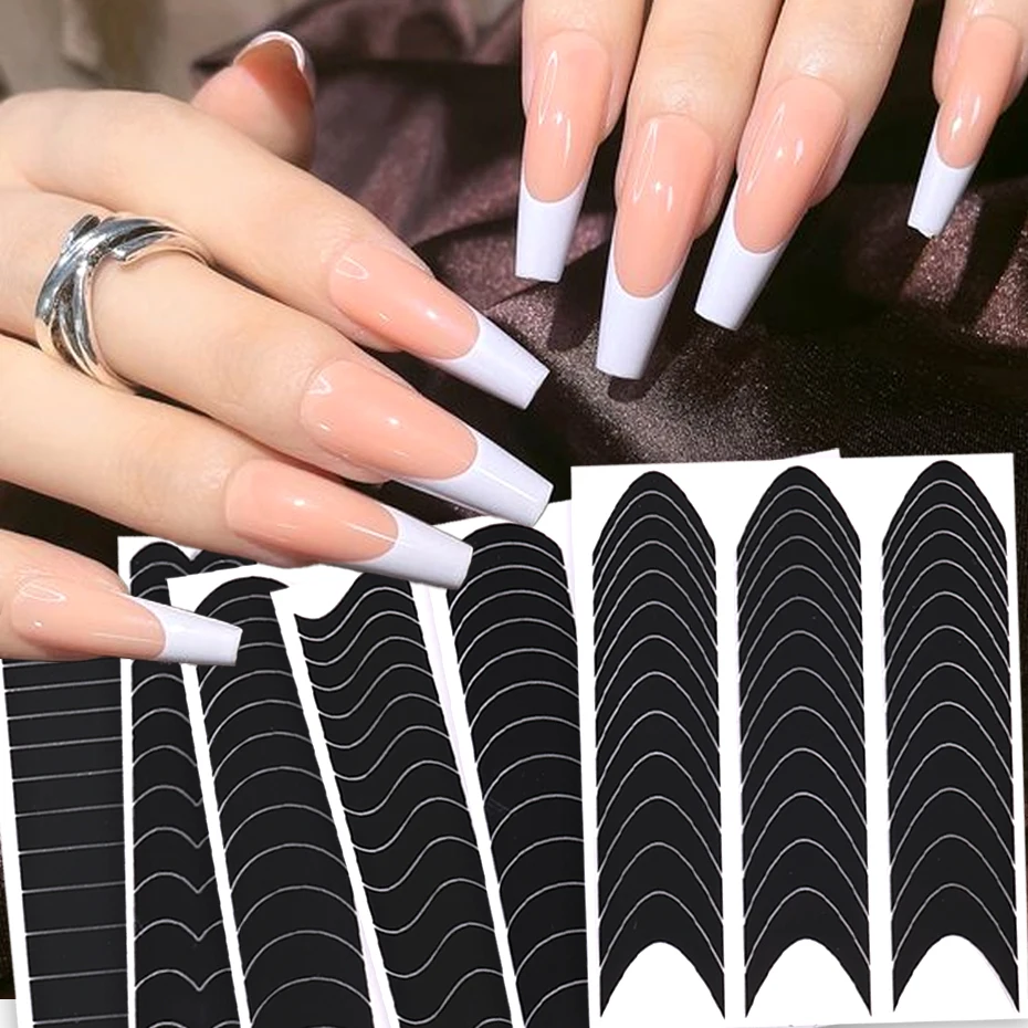 French Strip Nail Forms Fringe Tip Guides Sticker Wavy Line Decal Tips Guides Nail Art Sticker Stencil Strip Manicure Tape Tools