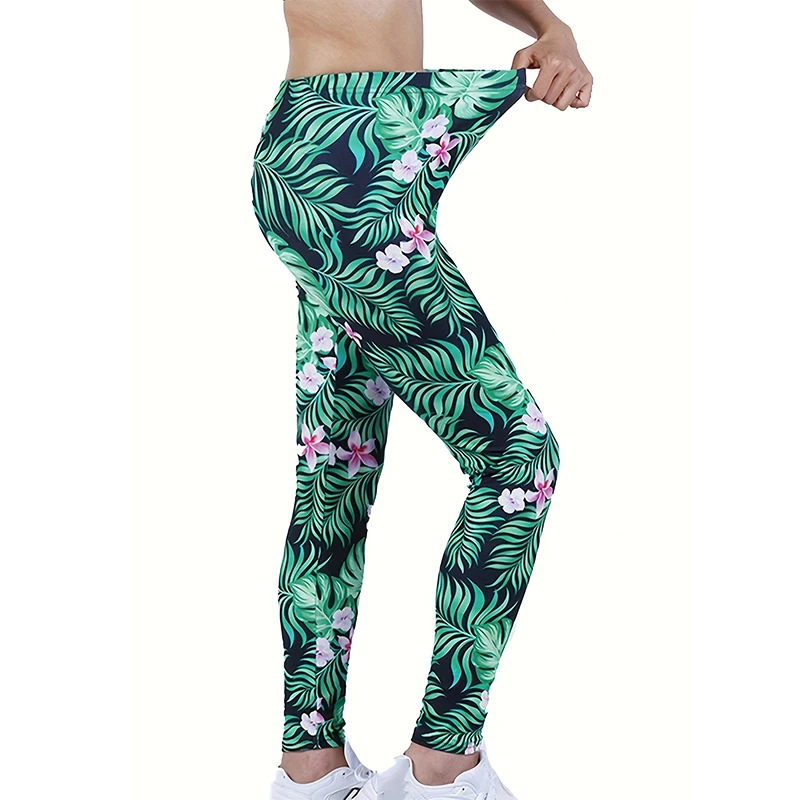 PD300 Green Leaf Plant Print Fashionable Sports Leggings