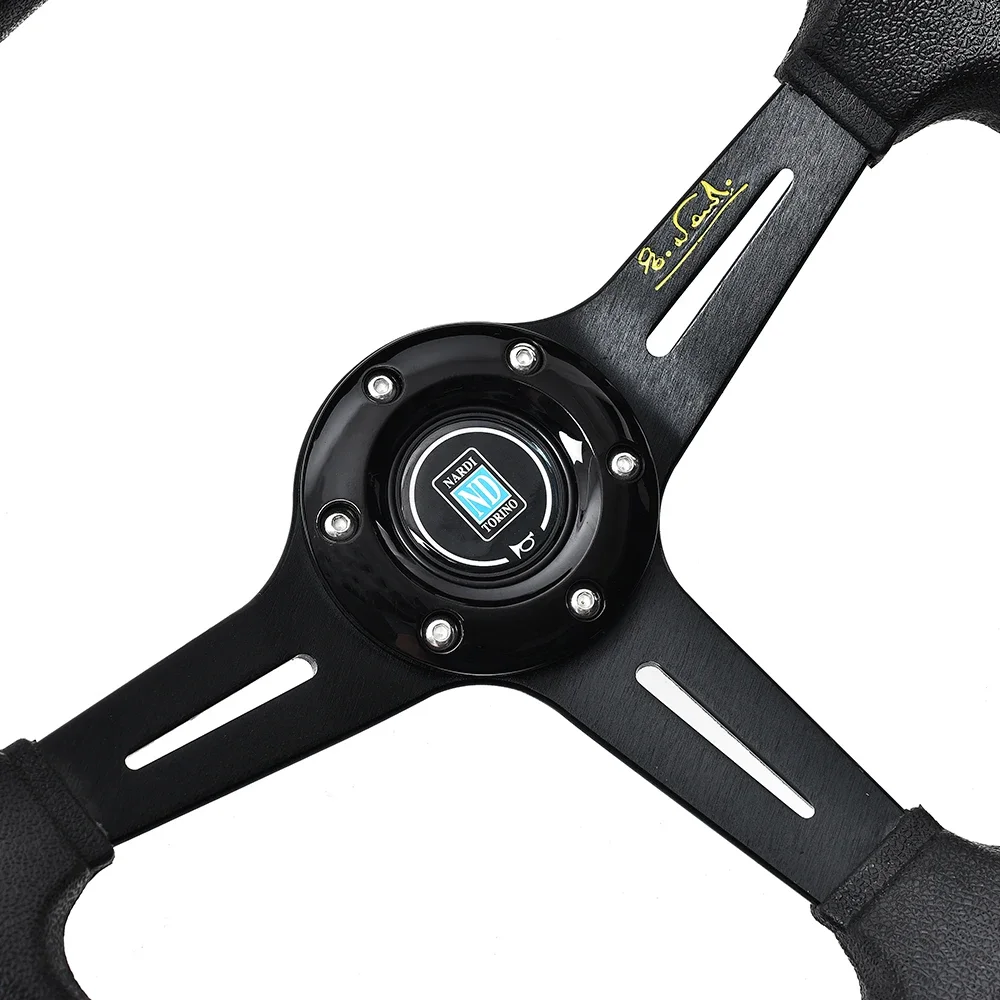 Volant De Course Universel 35cm Alliage Aluminium PU - Bouton Klaxon, Pour La Plupart Véhicules