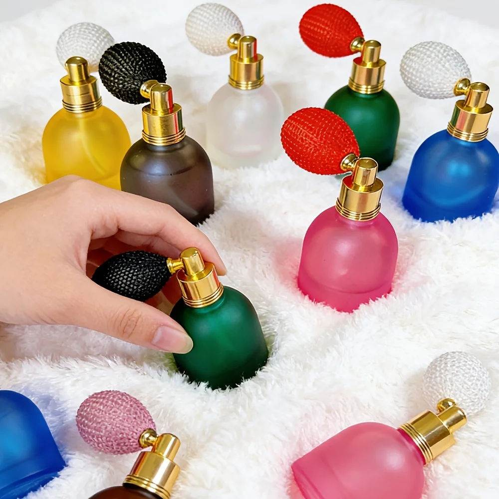 Colorful high-end mini airbag perfume bottle, round small capacity portable, reusable perfume sprayer,