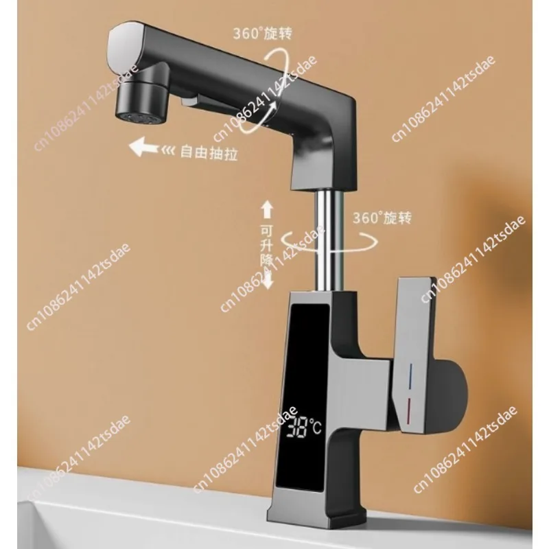 Bathroom Faucet Intelligent Temperature Sensor Digital Display Faucet Brass Basin Taps Cold Hot Water Pull Out Lifting