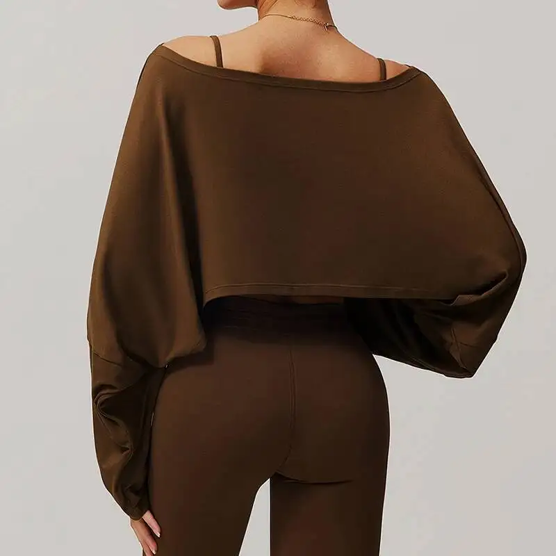 

Women Off Shoulder Yoga Top Batwing Sleeve Cropped Long Shirt Fiess Casual Wear Breathable Loose Fit Sports Shirts