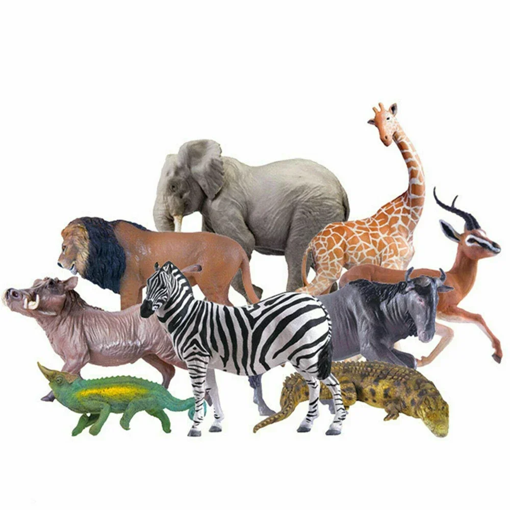 PNSO Africa Animal Figure Lion Cheetah Thomson\'s Gazelle Wildebeest Zebra Giraffe Elephant Warthog Hippopotamus Chameleon Toy