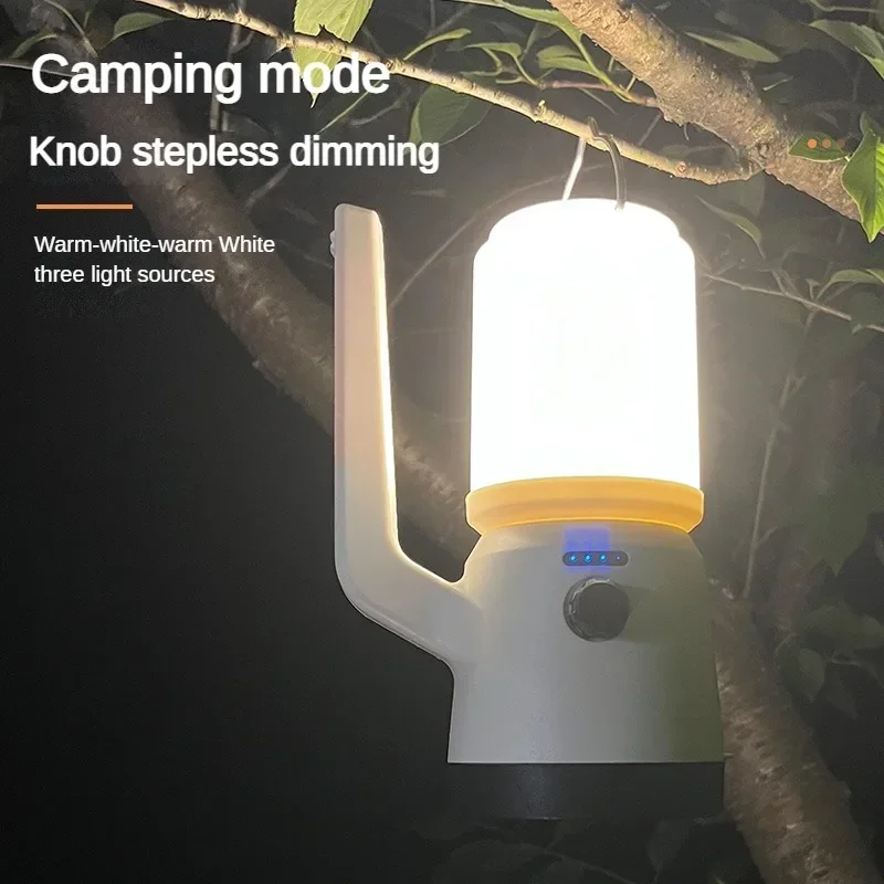 Portable Searchlight USB Rechargeable Camping Lantern 4 Modes Dimmable Super Bright Flashlight Outdoor Waterproof Emergency Lamp