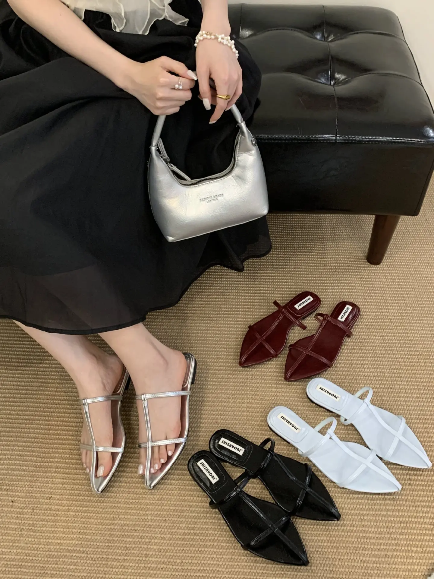 

Flat Shoes Female Slippers Soft Slipers Women Pointed Toe Cross-Tied Low Slides Fashion Comfort 2025 Luxury Rome Rubber Fabric P