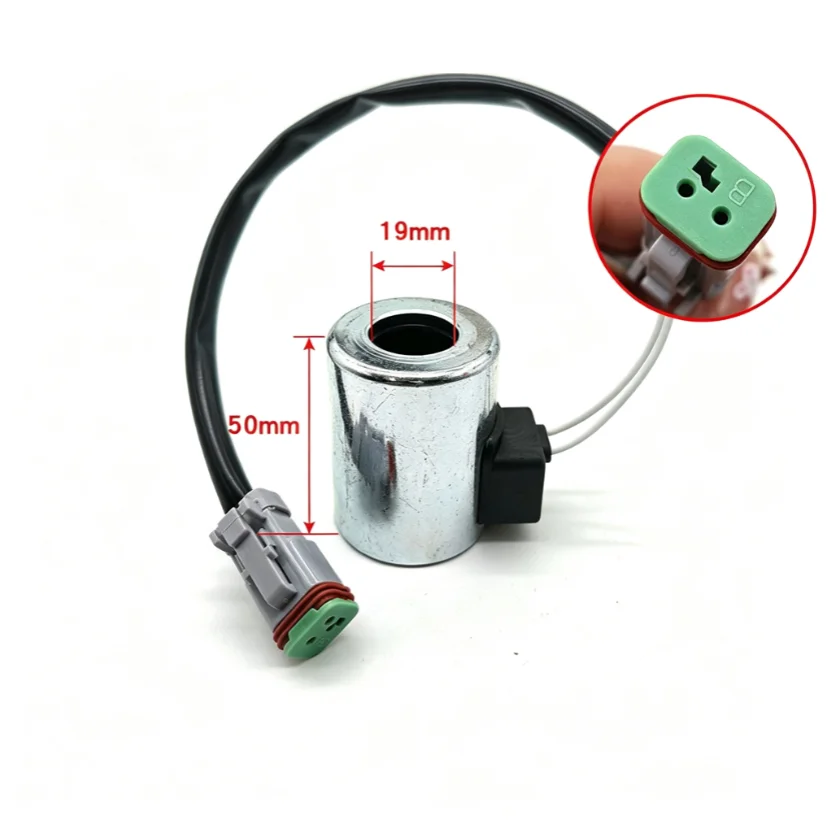 12V 24V For Pilot Solenoid Coil for Excavator Safety Lock Valve Aluminum Construction 19mm Bore 50mm Coil Height