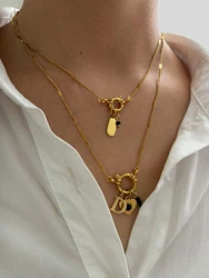 Peri'sbox Trendy Vintage Black Acrylic Stone 26 Letter Heart Pendant Necklace for Women Stainless Steel Waterproof Daily Jewelry