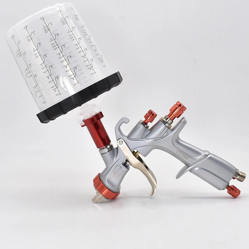 YT160 LVLP Pistola a spruzzo con tazza di miscelazione della vernice 600CC 1.3mm Nuova pistola per verniciatura per auto Set di pistole a spruzzo per vernice Strumenti per aerografo aerografo