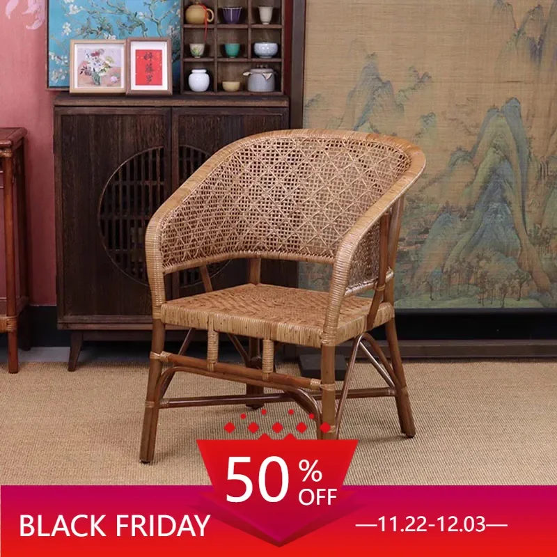 Natural Rattan Chair Furniture Elderly Home Backrest Single Hand-woven Balcony Leisure Articulos Para El Hogar Tea Office Chair