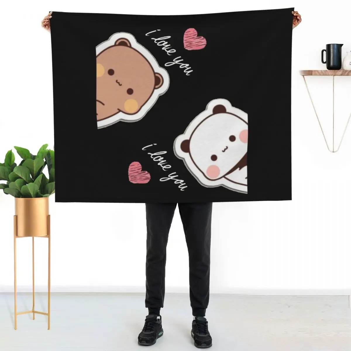 I love you Bear and Panda Dudu and Bubu Throw Blanket Plaid Hair wednesday Sofas Soft Plush Plaid For Sofa Thin Blankets