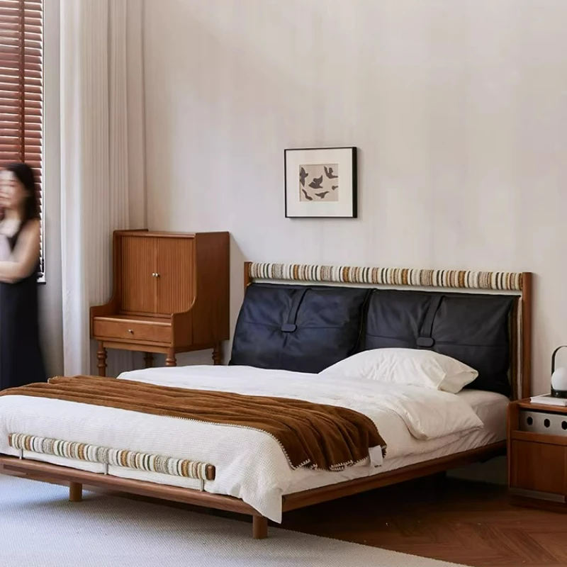 

Retro leather soft bag bed master bedroom 1.8m large bed high-end atmosphere first layer cowhide double bed