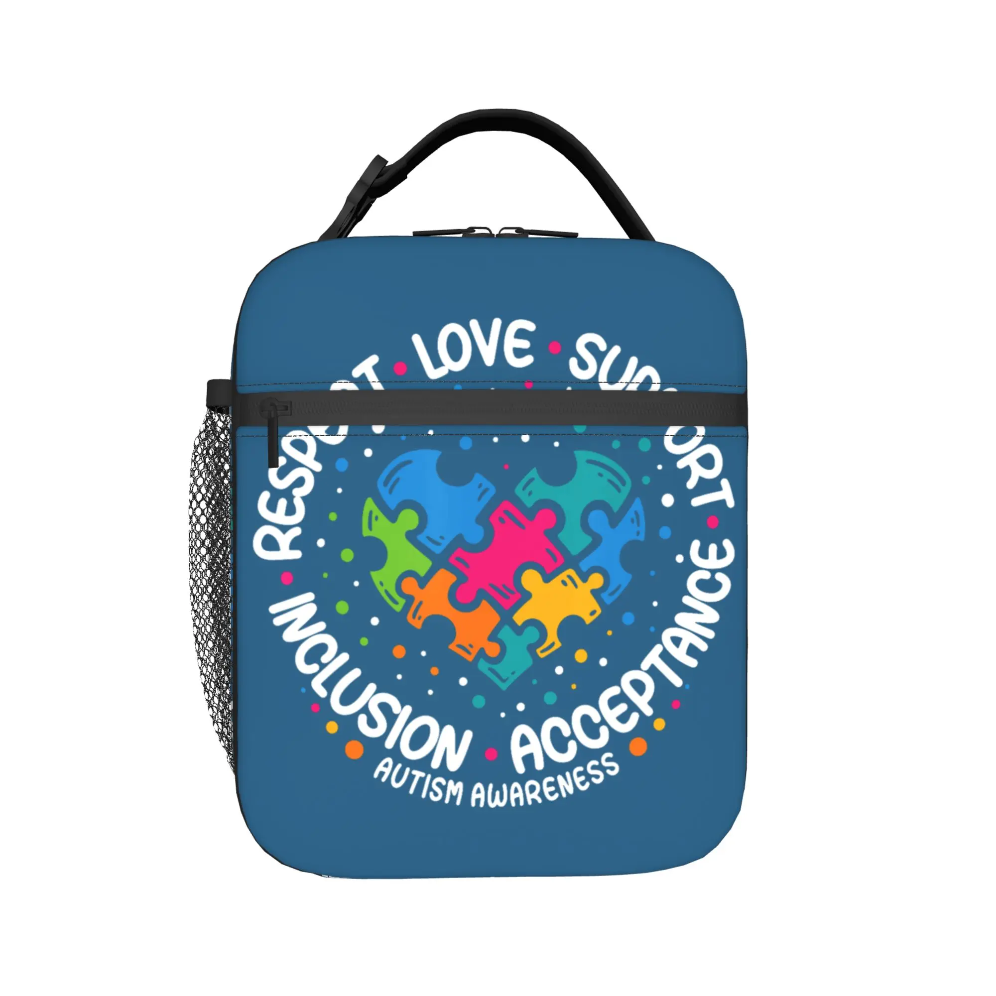 Autism Awareness Respect Love Support Blue Autism Lunch Bag Casual Lunch Box For Women Cooler Bag Oxford Thermal Lunch Bags