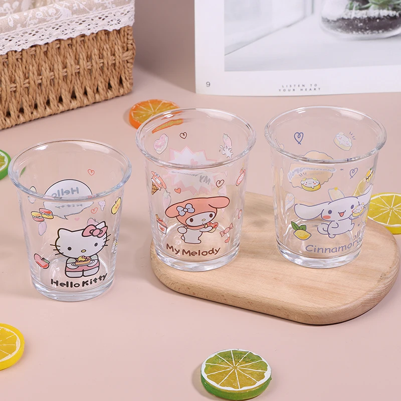 Sanrio Cute 350ml Glass Cup My Melody Cinnamoroll Water Cup HelloKitty Student Milk Heat Resistant Glass Christmas Gift For Girl