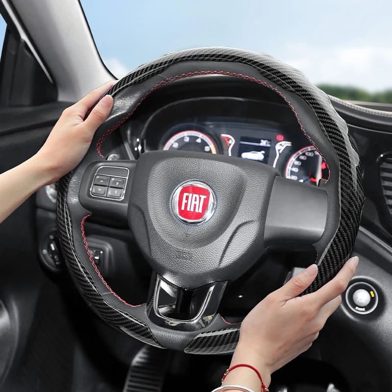Adecuado para Fiat Funda de volante con textura de fibra de carbono Funda protectora con diseño deportivo en forma de onda Topolino 600 Hybrid Grande Panda Elektro 500 Punto Tipo Ducato 124 Spider 500L Freemont