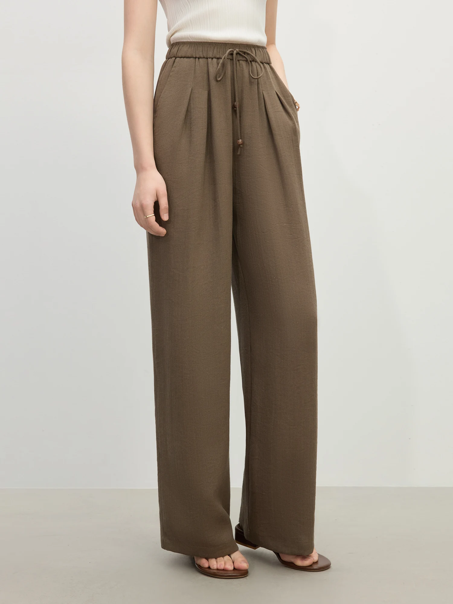 FSLE MInimalism Style Linen Straight Elastic HIgh Waist Casual Pants For Women Summer 2025 New Arrival Loose Pants 25FS12333