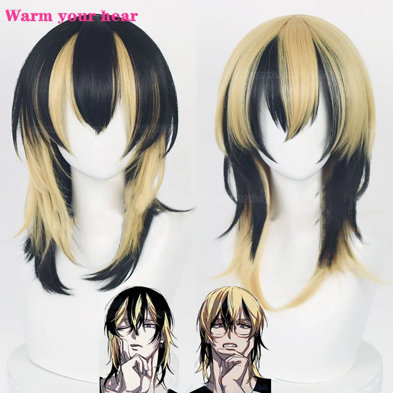 High Quality 50cm Long Rindou Haitani Ran Haitani Cosplay Wig Anime Cos Black Golden Heat Resistant Wigs + Wig Cap