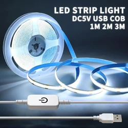 5V USB COB LED Light Strip Touch Dimmable High Density Flexible LED Tape Linear DIY Mirror TV Backlight Kitchen Bedroom Decor