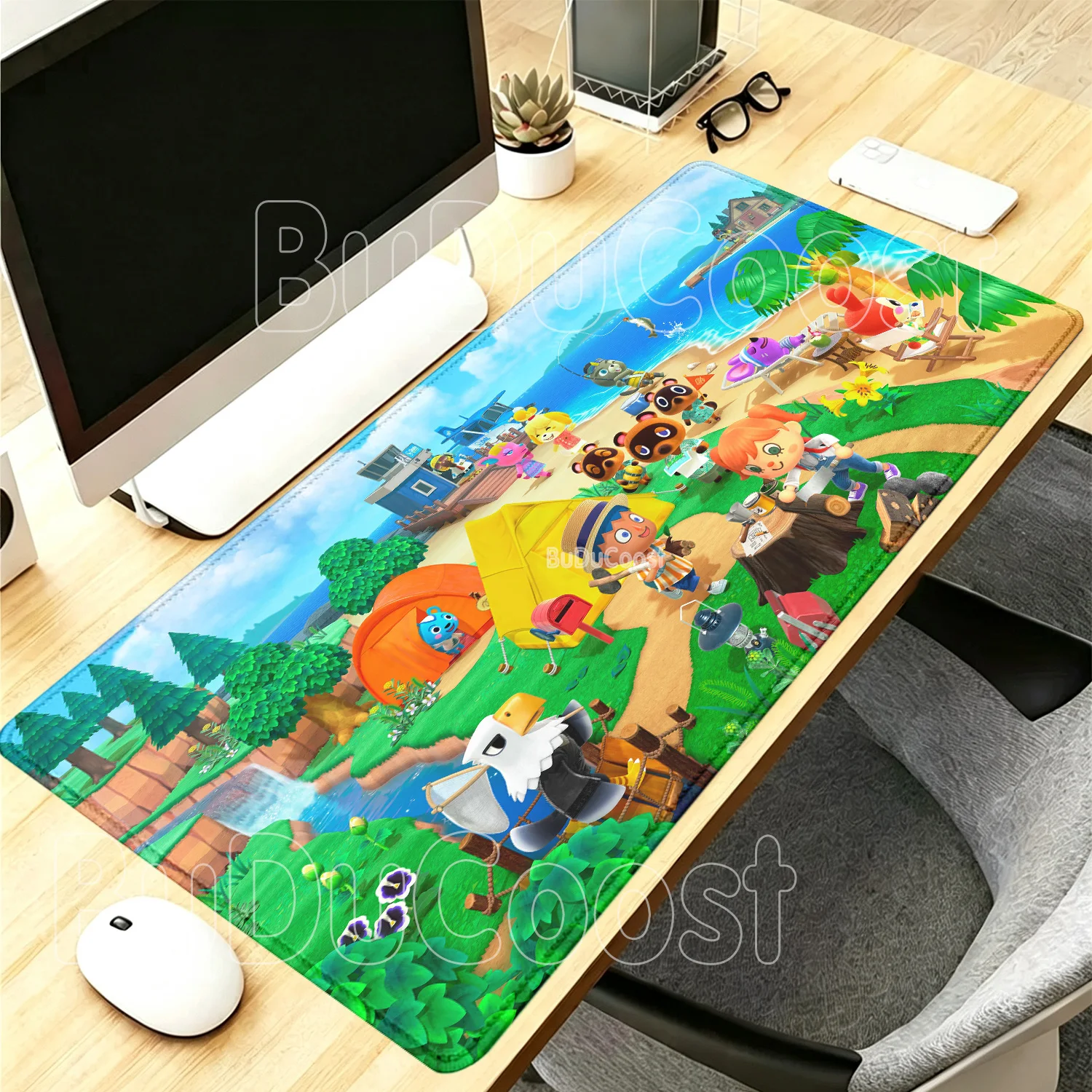 Large Animal Crossing‌ Kawaii Mouse Pad Non-Slip base Gaming Cute Cartoon Office e-sports Mousepad HD Printing overlock Desk Mat view 2