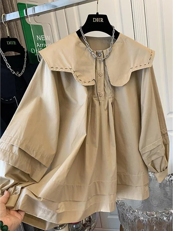 

plus Size Cotton irt Women's Loose Petal Doll Collar Long Sve Breathable Casual Faionable plus Size Clothing