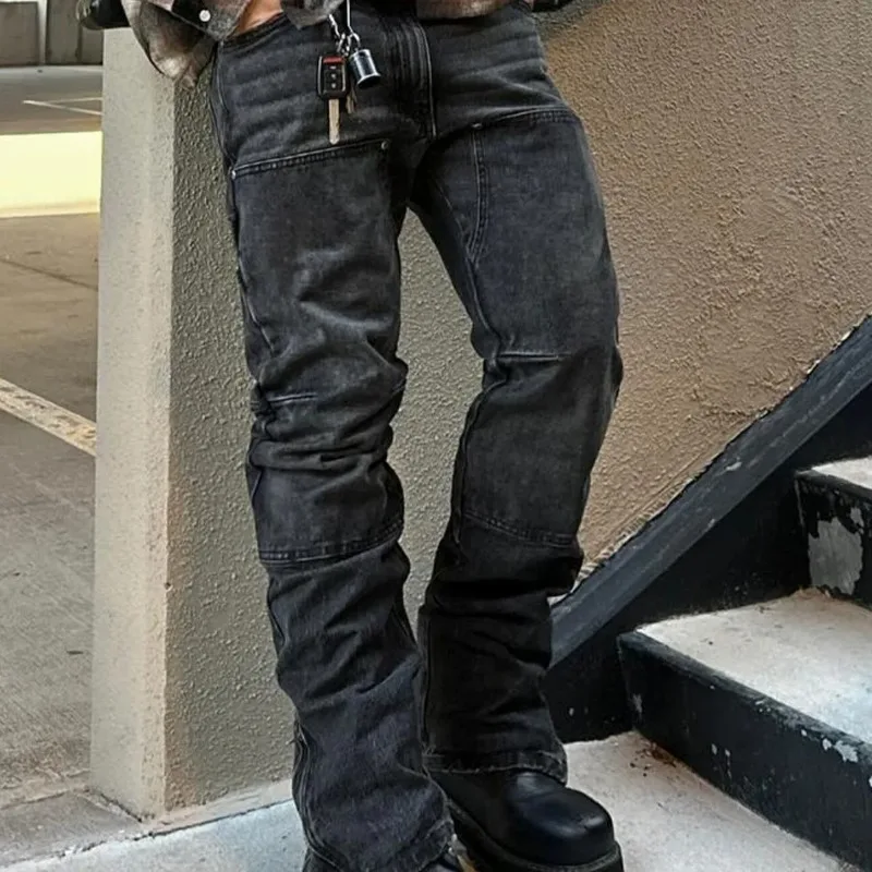 

Bootcut Jeans Denim Pant Men Vintage Washed Distressed Mid Waist Slim Fit Trousers Y2k Streetwear Work Casual Splice Summer 2026