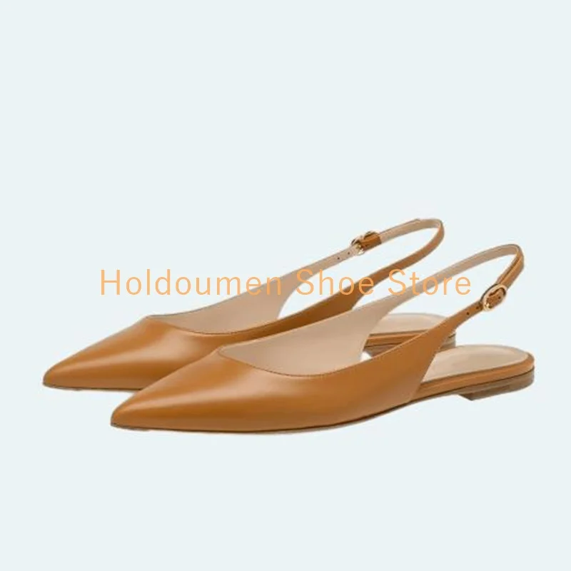 

Sexy Wrapped Pointed Toe Black Flat Shoes Fashion Brown Slingback Elegant Slip On Back Strap Women's Summer Commuter Suit Shoes