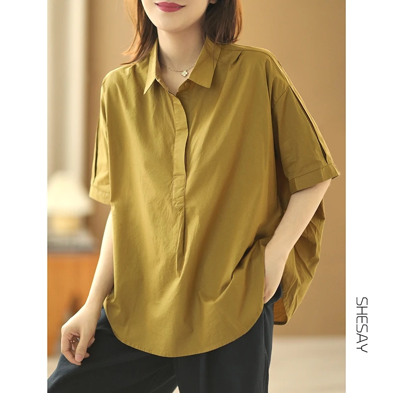 

Повседневная одежда из чистого хлопка ort Sve irt, женская летняя мода, лучший бренд японского бренда, полностью хлопковый воротник на пуговицах