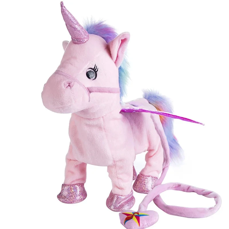 Unicornio caballo de peluche eléctrico para niños, Robot de peluche con música, juguetes para niñas, caminar, hablar, regalos para niños, 35cm