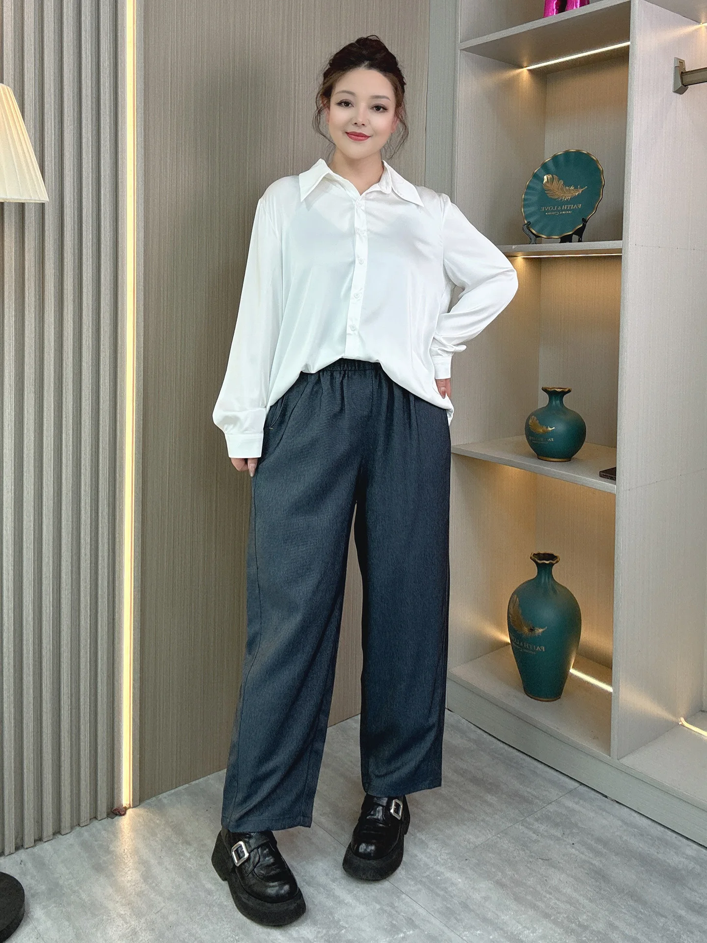 

Spring 2026 plus Size High Waist Wide Leg Pants Casual Nine Point Knife Loose Slimming Casual Women's Pants