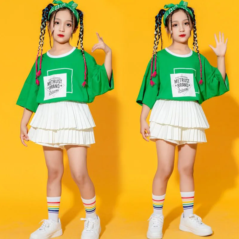 

Hip Hop Boys T-shirt Teens Street Dance Outfits Shorts Girls Tee White Skirts Child Cheerleader Clothes Sets Kids Jazz Costumes