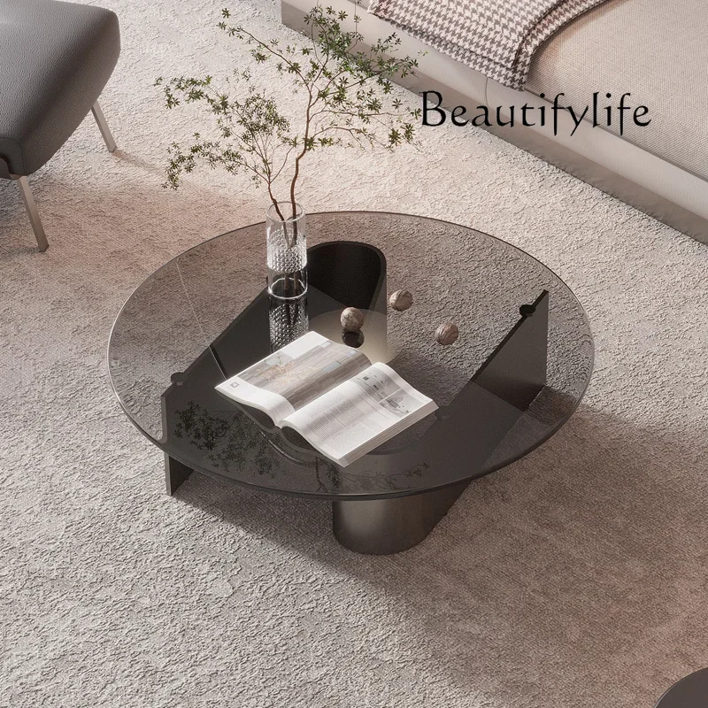 

журнальный столик Italian Minimalist Coffee Table Combination Tempered Glass High-End Creative Small Apartment round Home Tea Ta