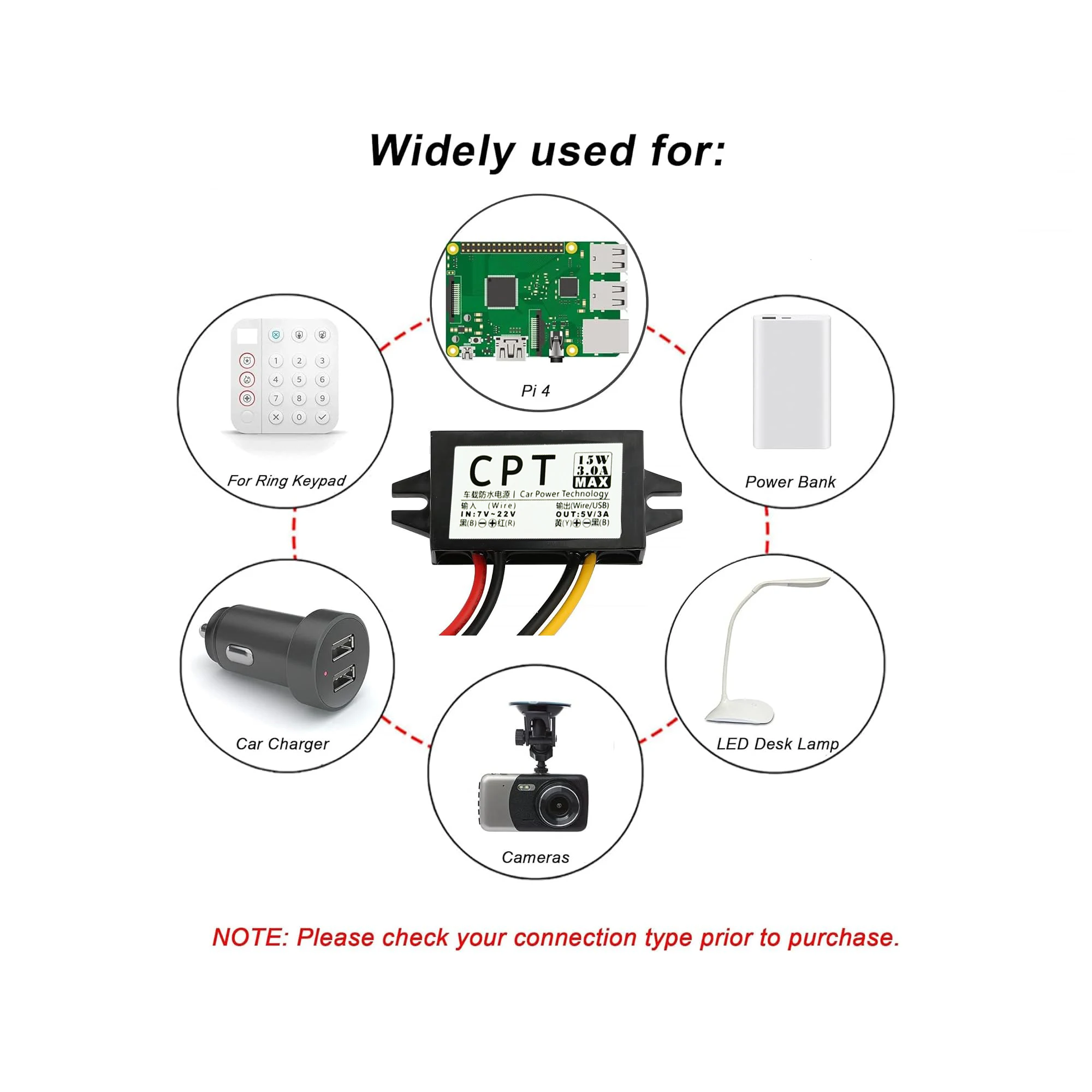 DC-DC 12V to 5V 3A 15W Car Power Converter Micro Mini USB Step Down Voltage Power Supply Output Adapter with Reverse Protection