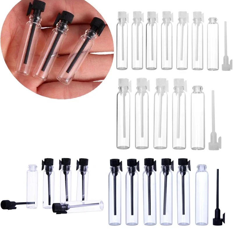 50Pcs Mini Refillable 1/2/3ml Glass Perfume Empty Sample Bottles w/ Rod Caps Containers For Essential Oil Cosmetics Aromatherapy