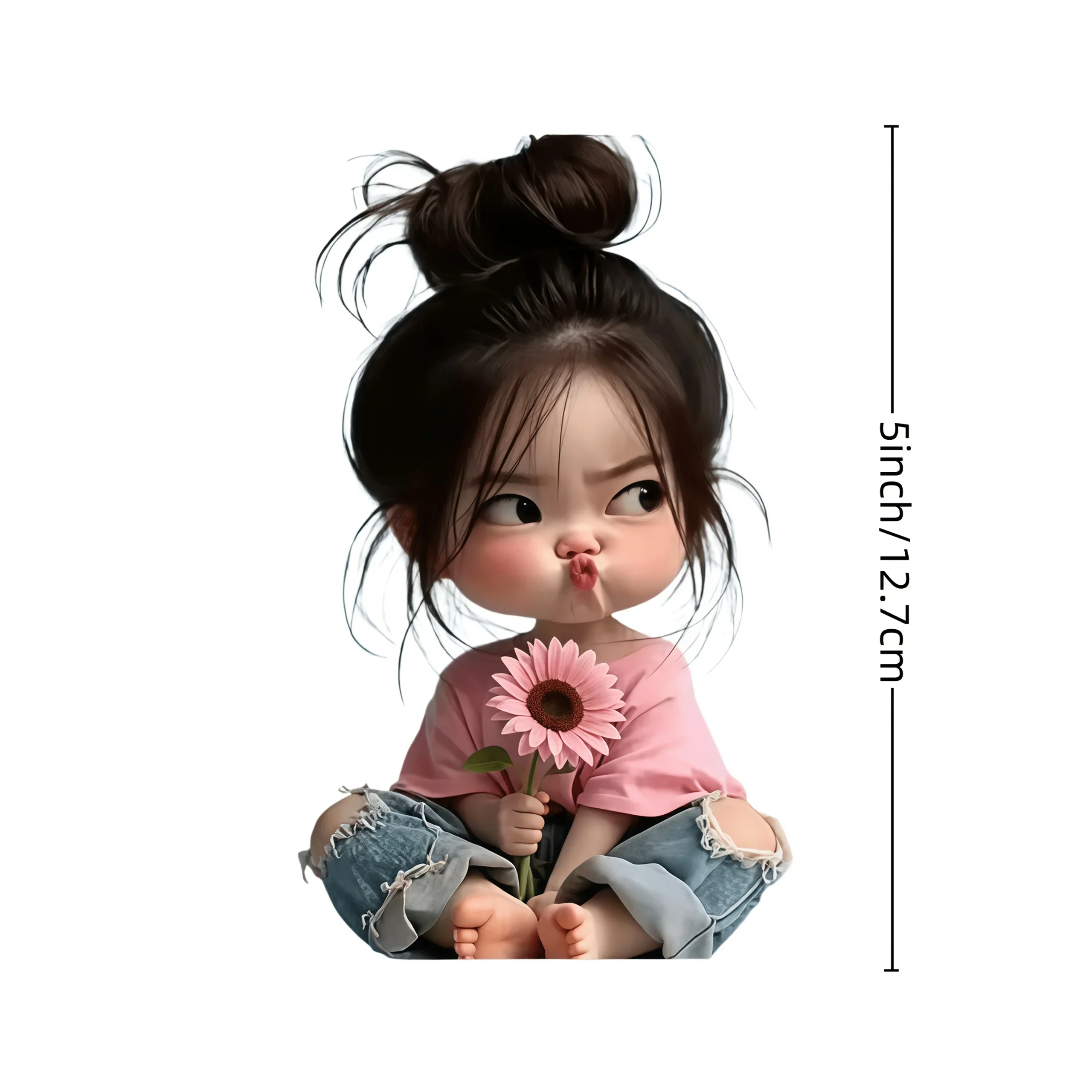 1Pc 2D Flat Cute Pink Flower Girl Vinyl Sticker, Waterproof UV Decal for Car, Laptop, Cup, Phone, Scrapbook Decor, Holiday Gift