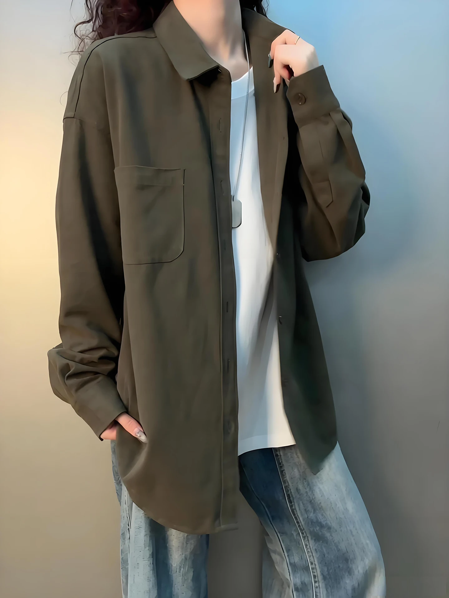 Japanese Military Green Pure Cotton Men's Long Sleeve Shirt Spring Fashion Layering Workwear Jacket Inner Wear Casual Shirt