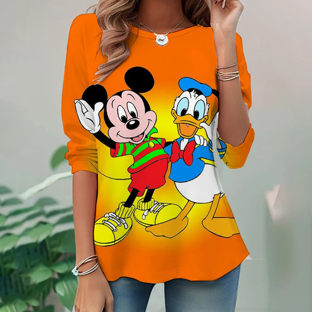 New 90s Women's Long Sleeve T-shirt Fashion Mickey Mouse Printed Women's T-shirt Harajuku Pattern Short Sleeve Women's Top