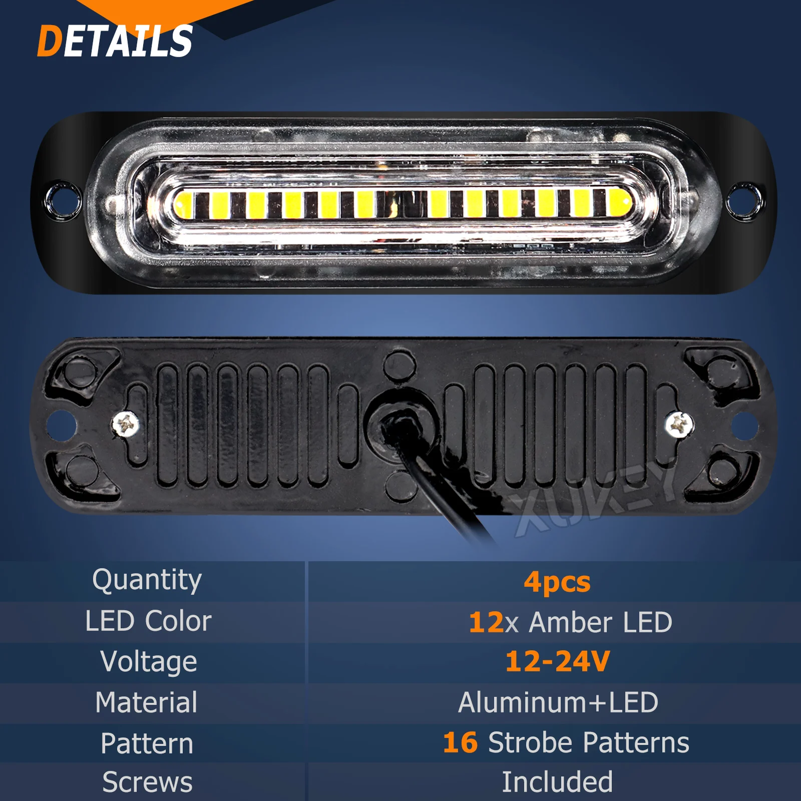 4ks 12V 24V 12LED strobo výstraha mříž riskovat blesk lehký pult auto kamion podávacího SUV beacon lampa jantar žlutý dopravní vodotěsný