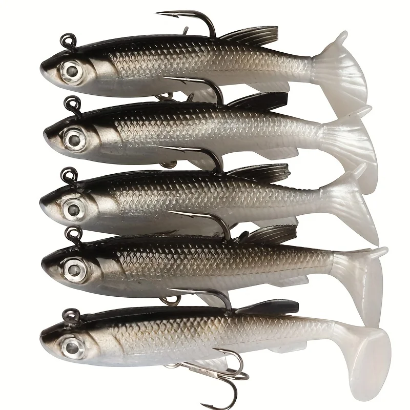 Przynęty wędkarskie 5 sztuk wstępnie osprzętowana główka jigowa ogon wiosłowy miękkie plastikowe przynęty na pstrągi basowe Walleye Crappie słonowodne słodkowodne — zdjęcie 3