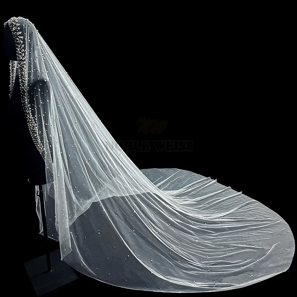 Pearls Long Wedding Veil 1T Long Luxurious Bridal Veils Without Comb Customized