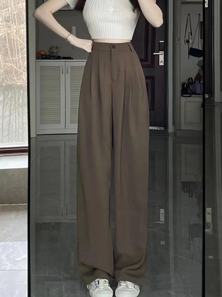 Coffee Colored Wide Leg Pants For Women\'s Spring And Autumn High Waisted Draped Straight Suit Pants Versatile