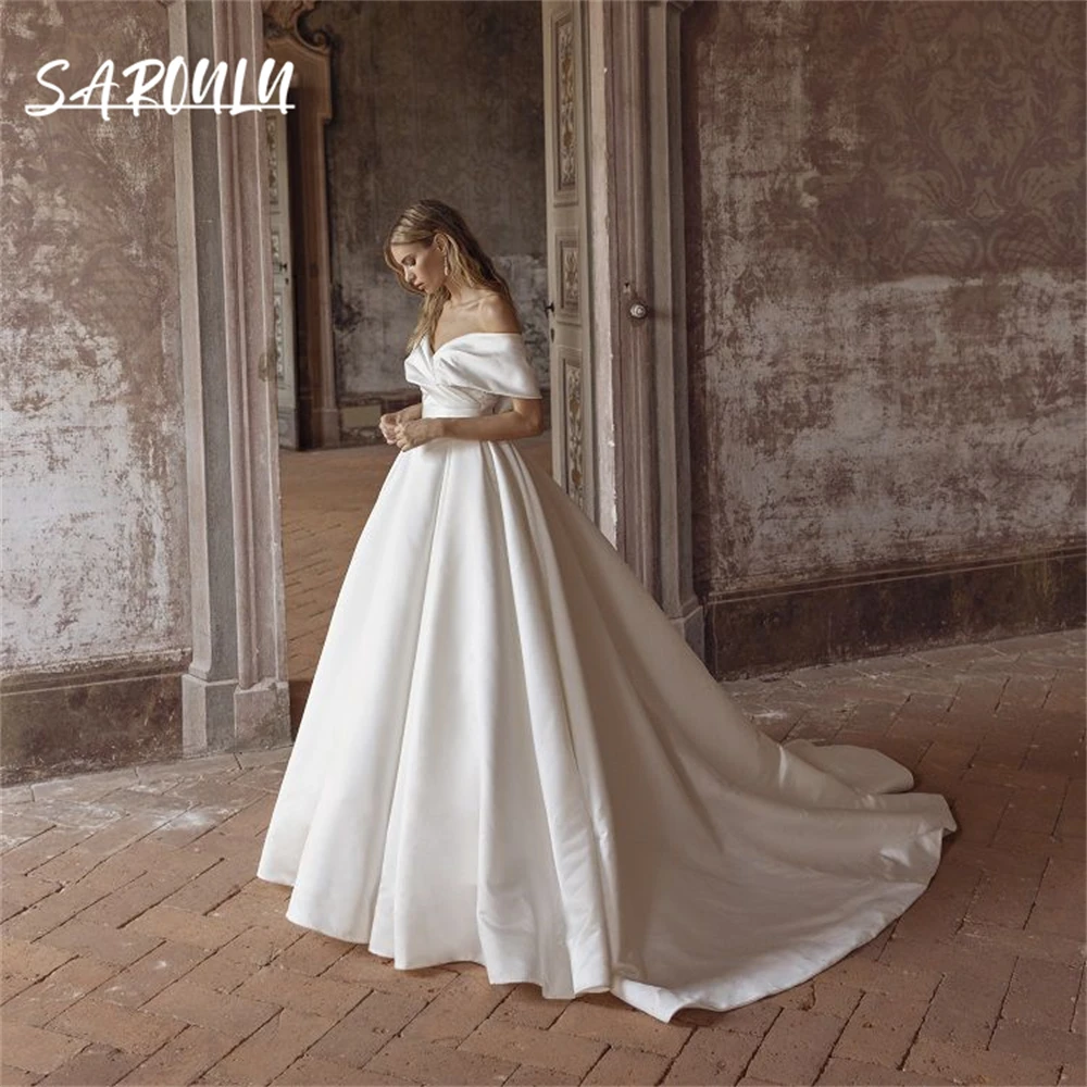 Elegant Satin Ballgown Wedding Dress Strapless Vintage Long Bride Dresses Robe De Soriee Zipper Simple Maxi Bridal Gown